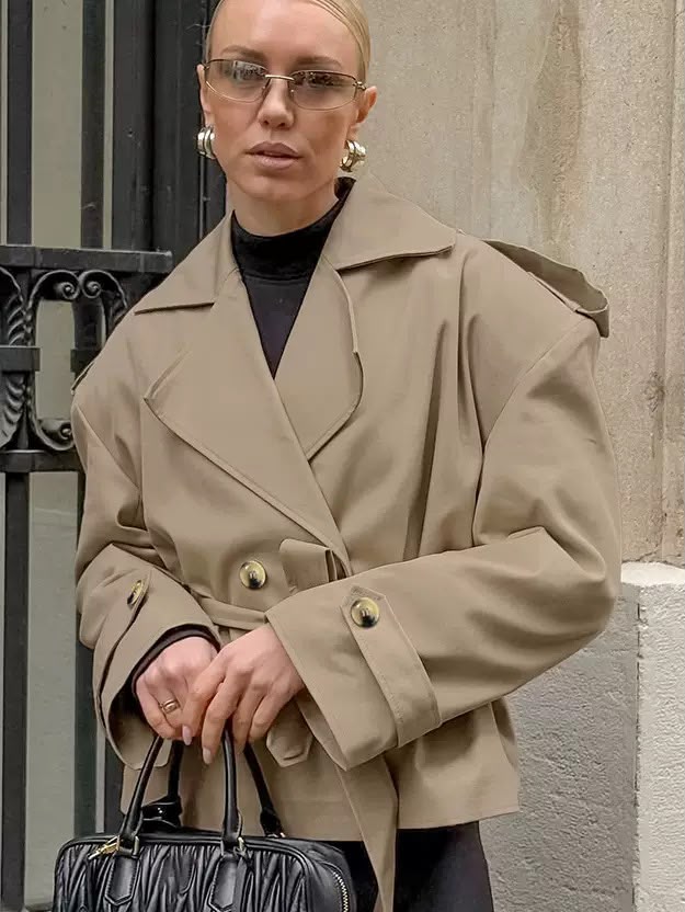 Pankh Amice Classic Plain Cropped Trench Coat With Belt