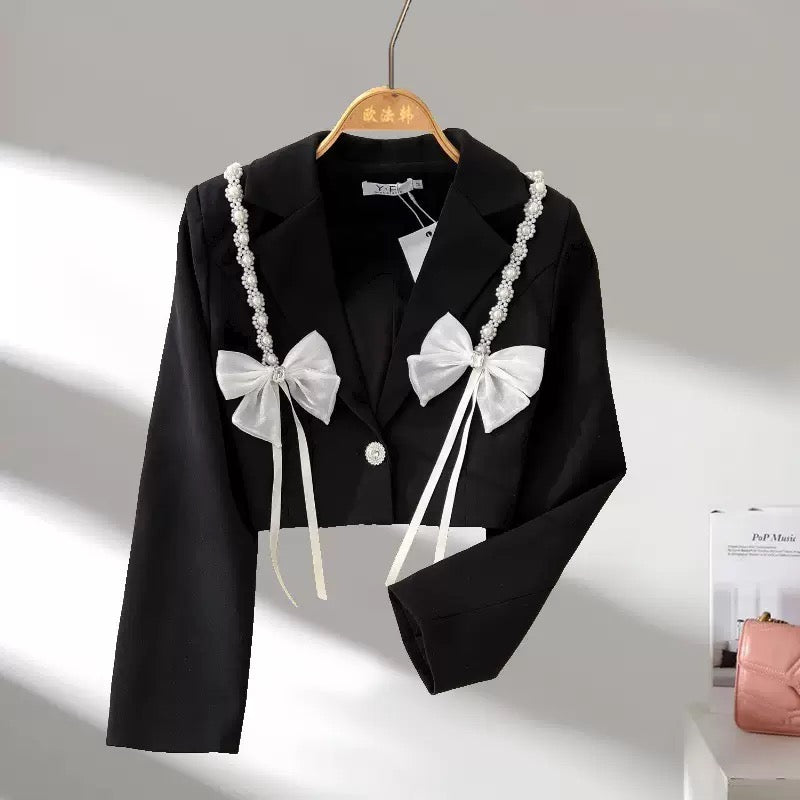 Bristol Bow Embelished Party Wear Cropped Blazer