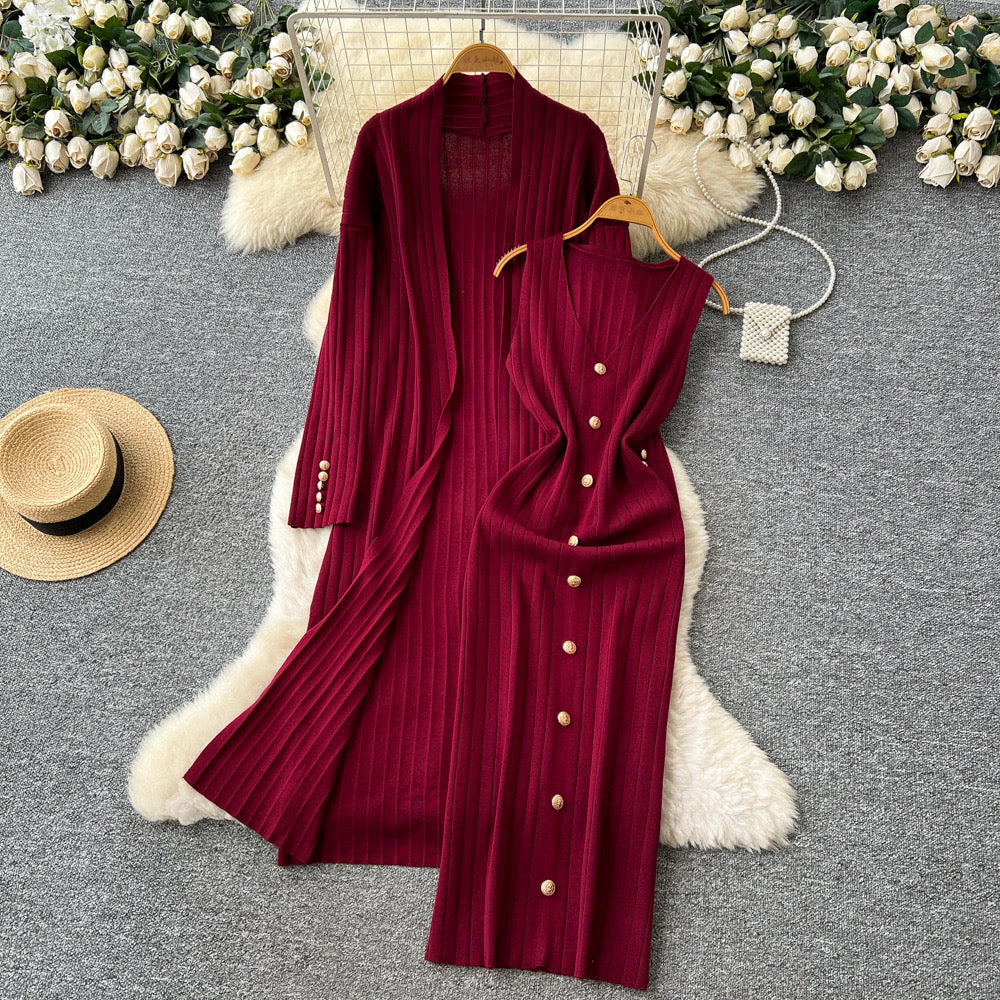 Pankh Clad Knit Wool Elegant Long Winter Dress with Jacket