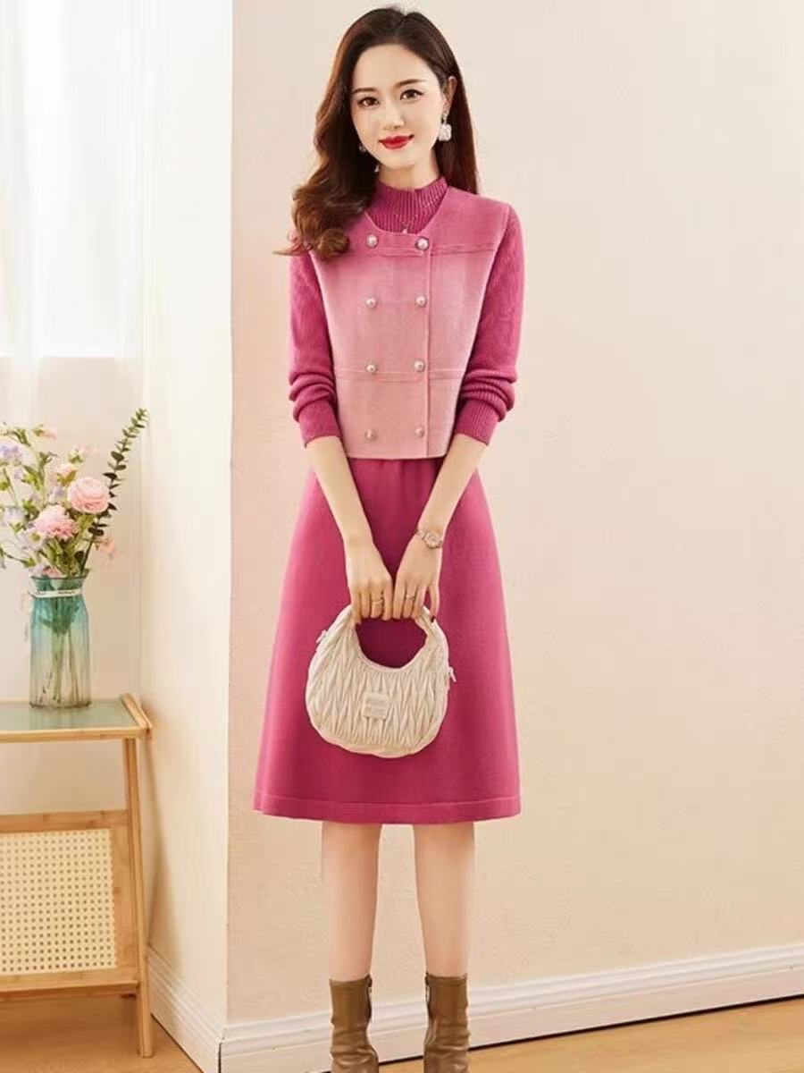 Pankh Shor Ombre Shade Woolen Jacket with Woolen Dress Set