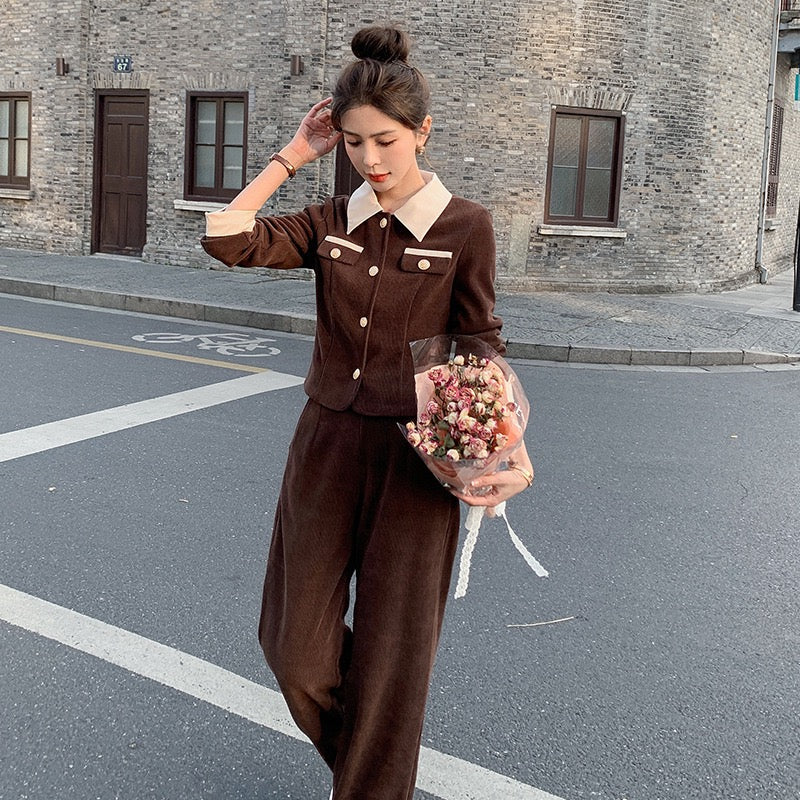 Pankh Julenna Coduroi Formal Autumn Top and Pant Coord Set