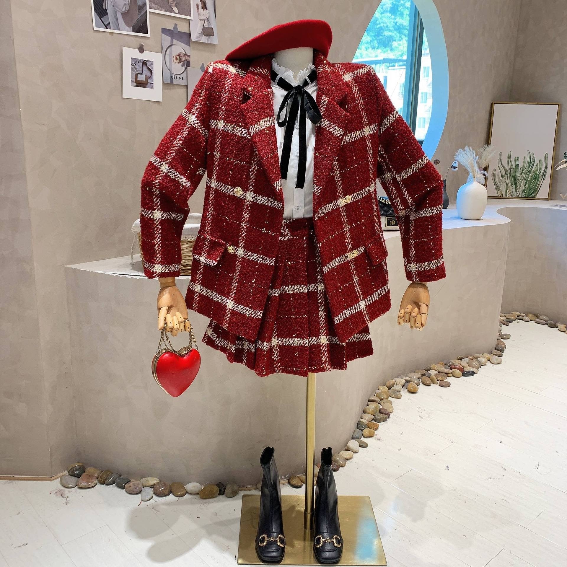 Pankh Ruika Woolen Luxury Plaid Blazer and Skirt Set