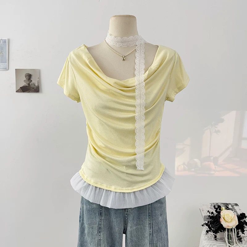 Pankh Demi Top with Lace Neck Tie