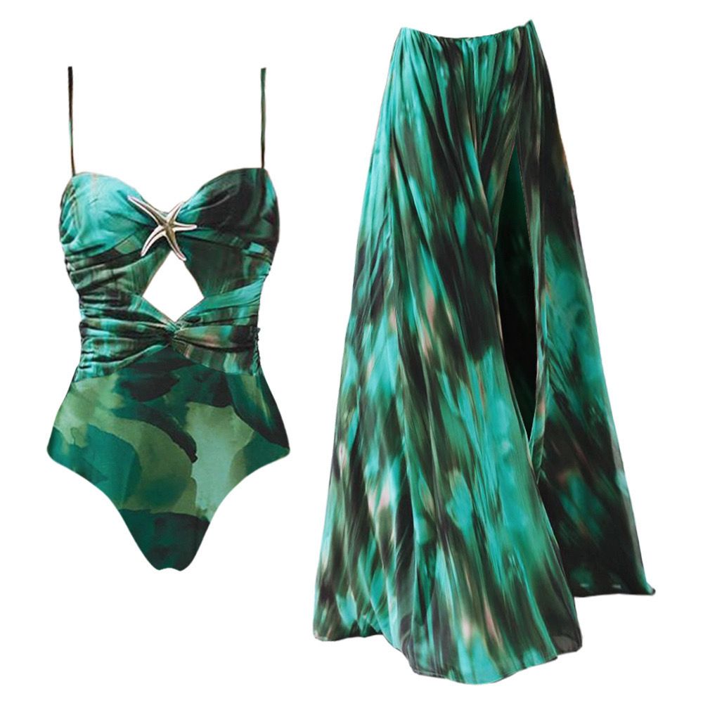 Pankh Rustik Monokini With Front-Slit Skirt Swimwear Set
