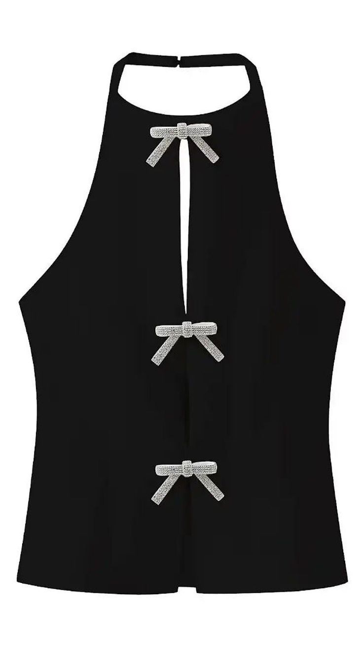 Pankh Zaire Halter Neck Decor Crystal Bow Sleevless Top