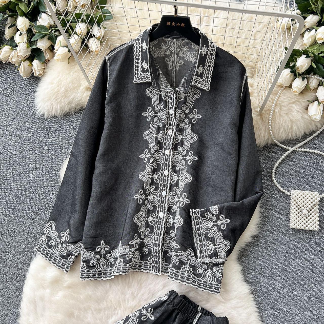 Pankh Torrin Embroidered Cotton Shirt And Pant Set