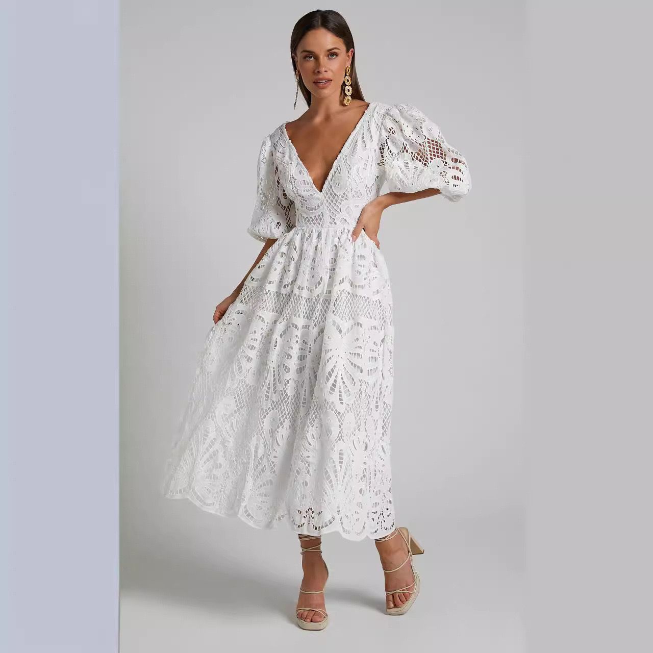 Alena Crochet Waist Cut Out Holiday Maxi Dress