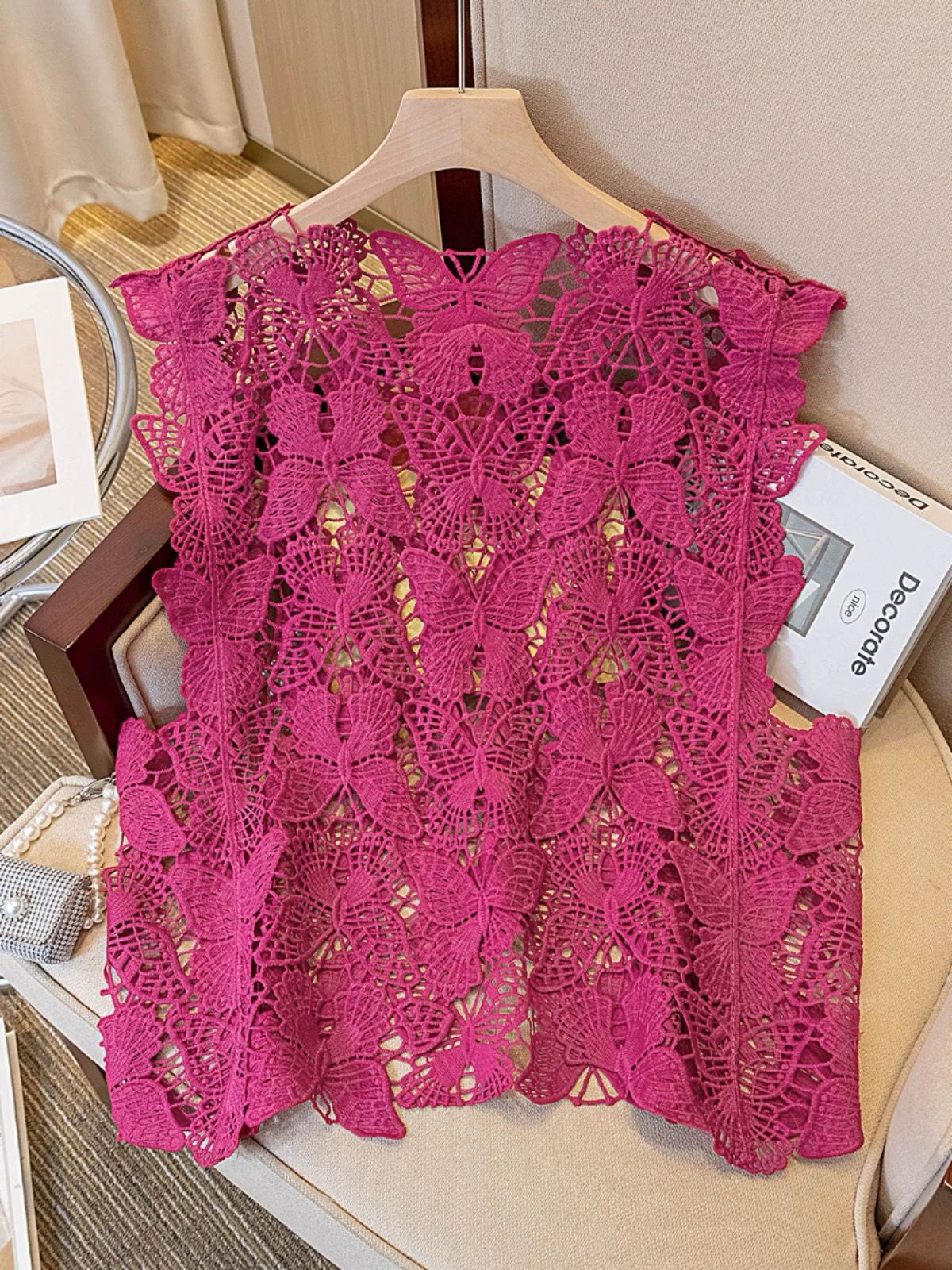 Pankh Zape Butterfly Hollow Cutout Pattern Lace Crochet Top