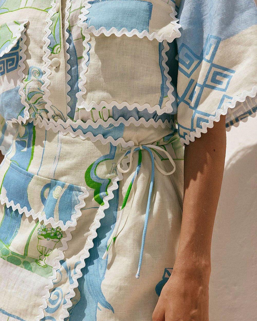 Pankh Iver Printed Short Sleeve Shirt and Wrap Tie-Up Mini Skirt Coord Set