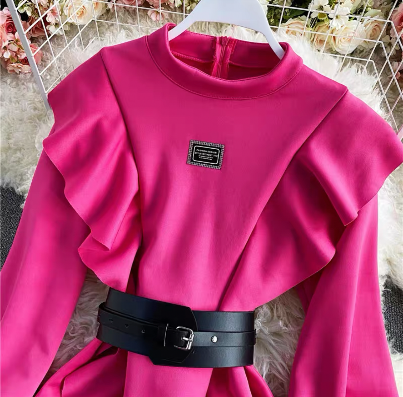 Pankh Lucia Ruffle Belted A Line Scuba Dress