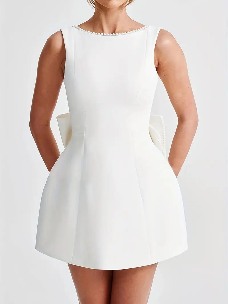 Pankh Tansy Scuba Pearl Detailed Big Back Bow Party Wear Dress