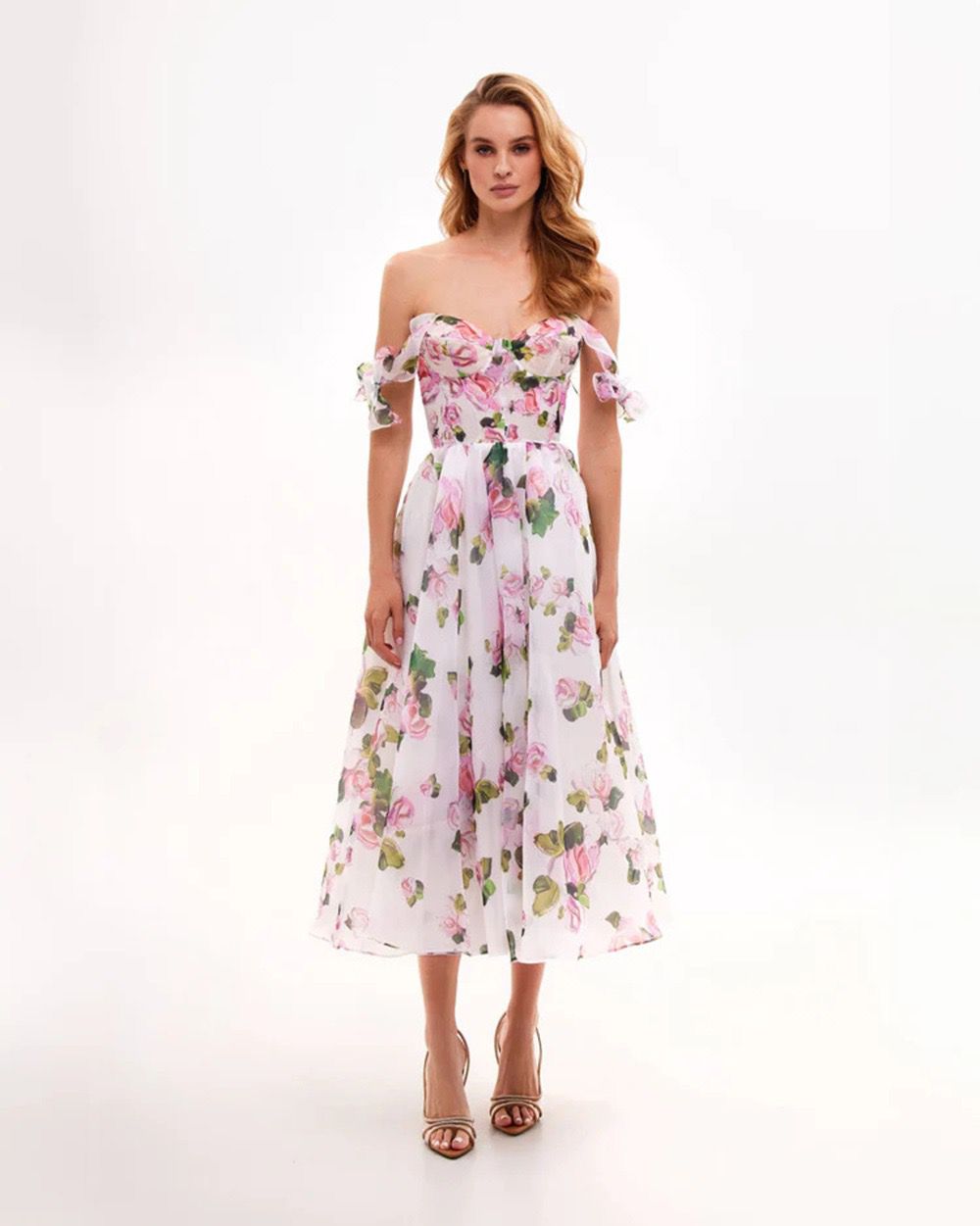 Pankh Delsa Floral Printed Off-Shoulder Midi Dress