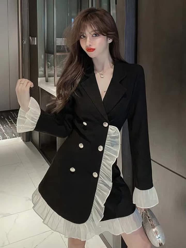 Pankh Blanc Ruffle Blazer Dress