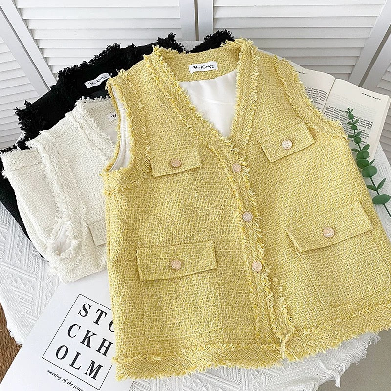 Pankh Ronnie Sleeveless Tweed Blazer Jacket