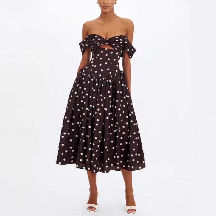 Pankh Giza Polka Dot Off Shoulder Maxi Dress