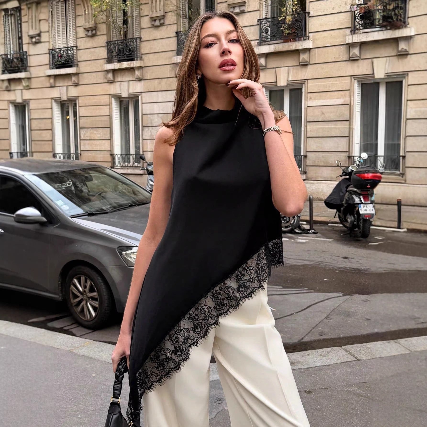 Astron Satin Lace Formal Top