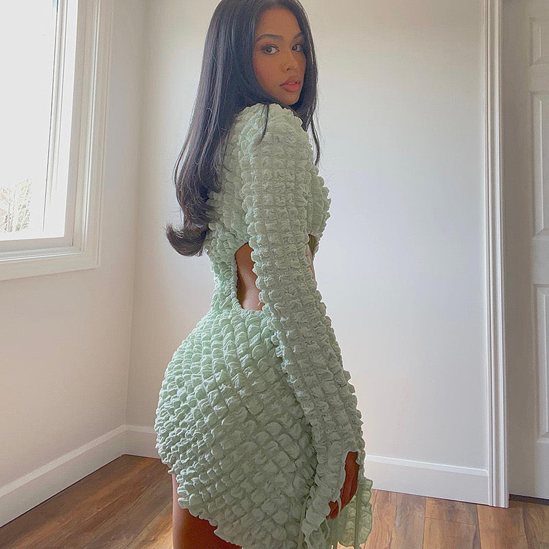 Pankh Angel Long Sleeves Cut-Out Bubble Mini Dresses
