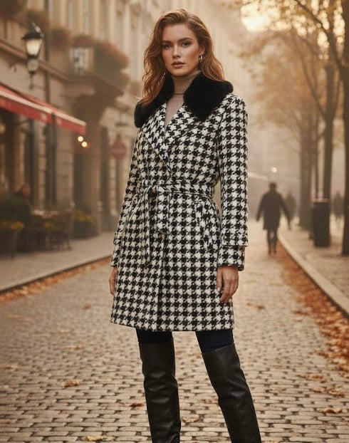Pankh Ikma Houndstooth Check Woolen Overcoat Blazer
