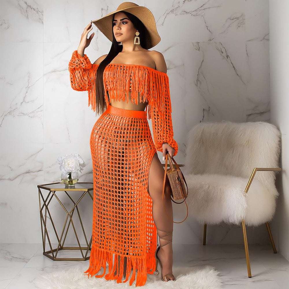 Pankh Layla Soft Crochet Tassel Coord Resort Wear Set