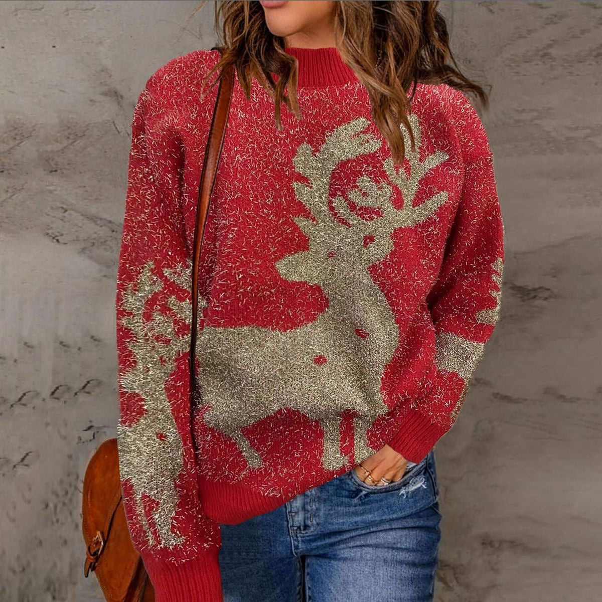 Pankh Reindeer Christmas Holiday Shimmer Sweater