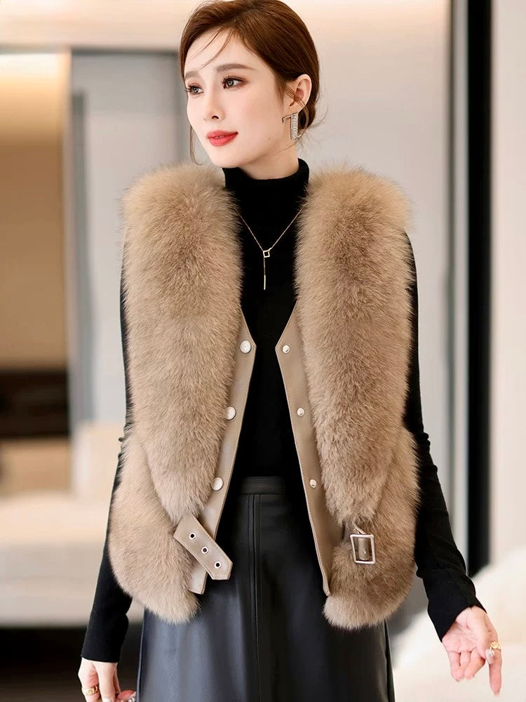 Pankh Rudy Fur and Leather Sleeveless Formal Jacket