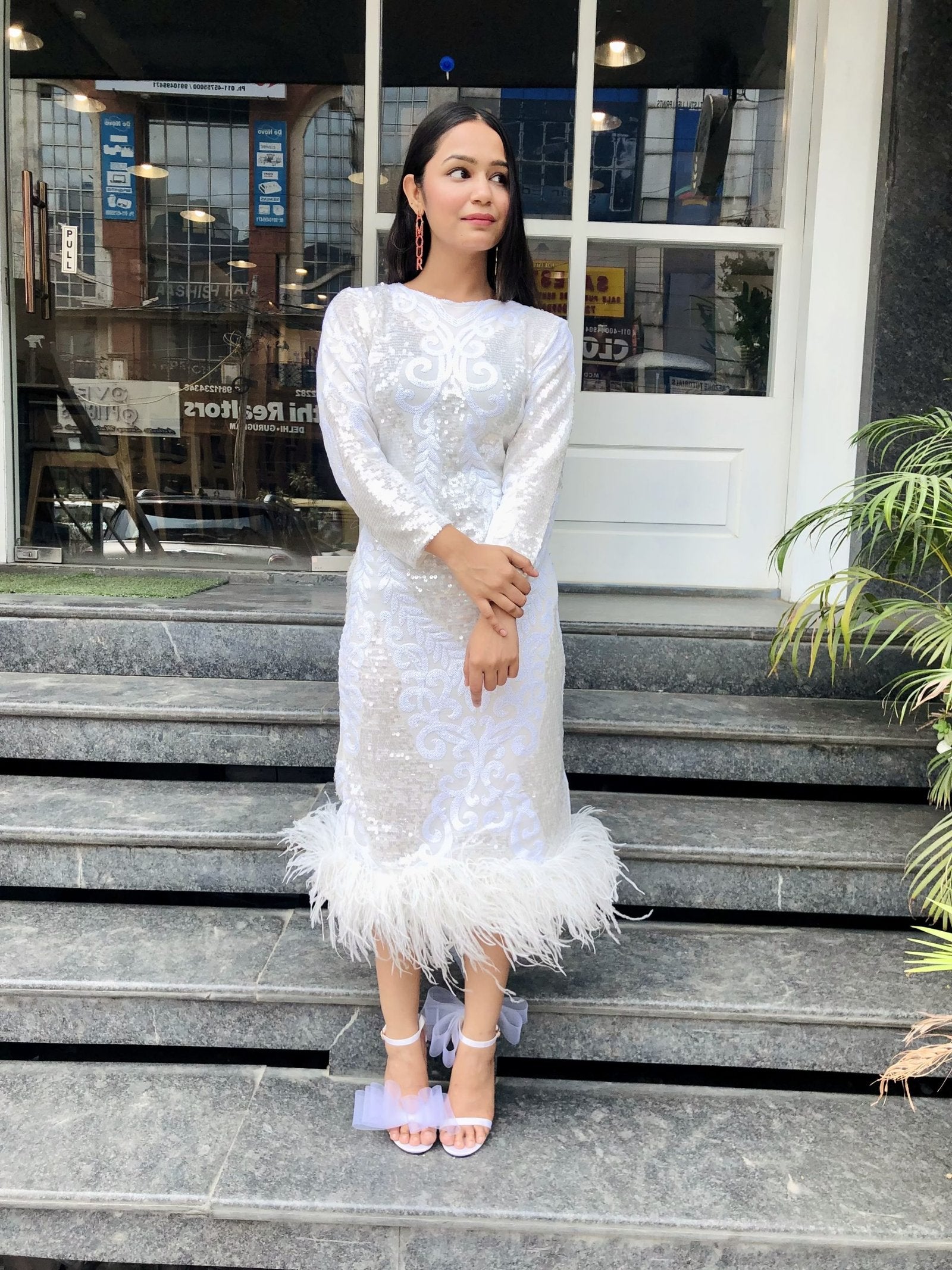 Pankh Akira Sequin & Fur Party Wear Formal Dress