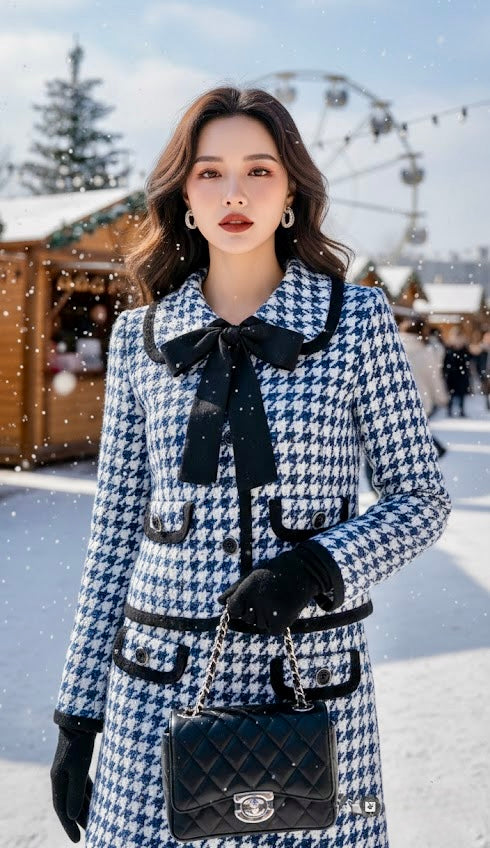 Pankh Ruya Houndstooth Soft Wool Blazer and Skirt Set