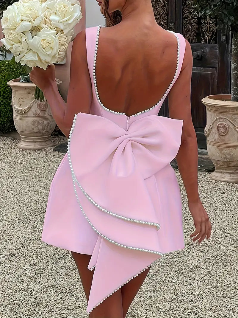Pankh Tansy Scuba Pearl Detailed Big Back Bow Party Wear Dress