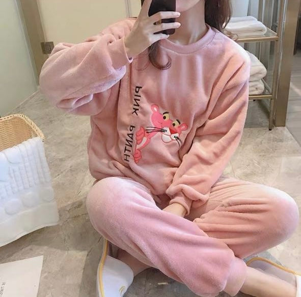 Pankh Pink Panther Cute Fleece Wool PJ / Night Suit Set