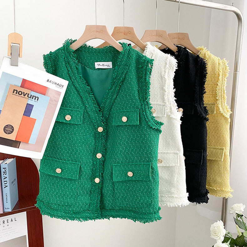 Pankh Ronnie Sleeveless Tweed Blazer Jacket