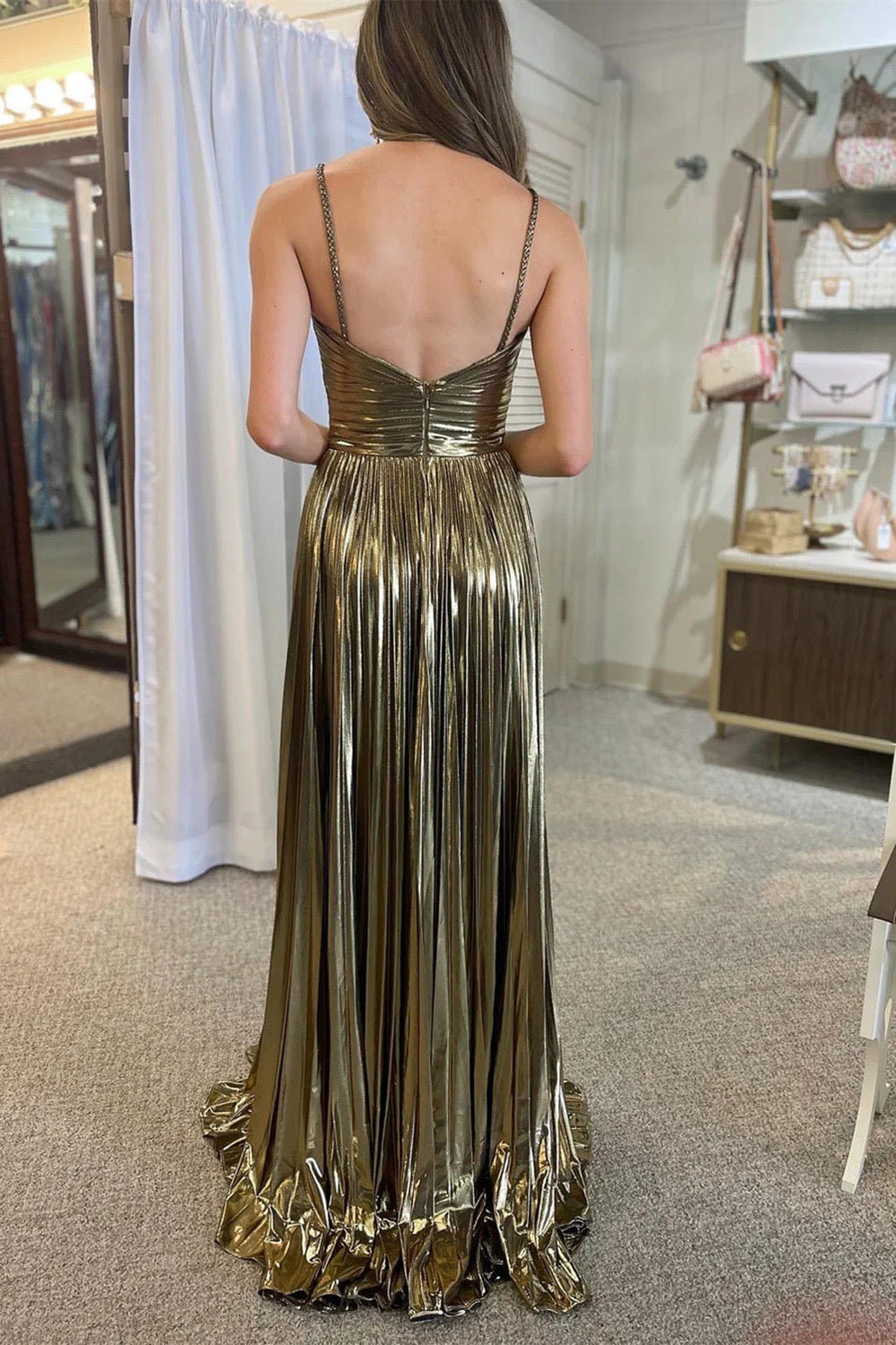 Pankh Fishar Metallic Pleated Party Wear Maxi Dress