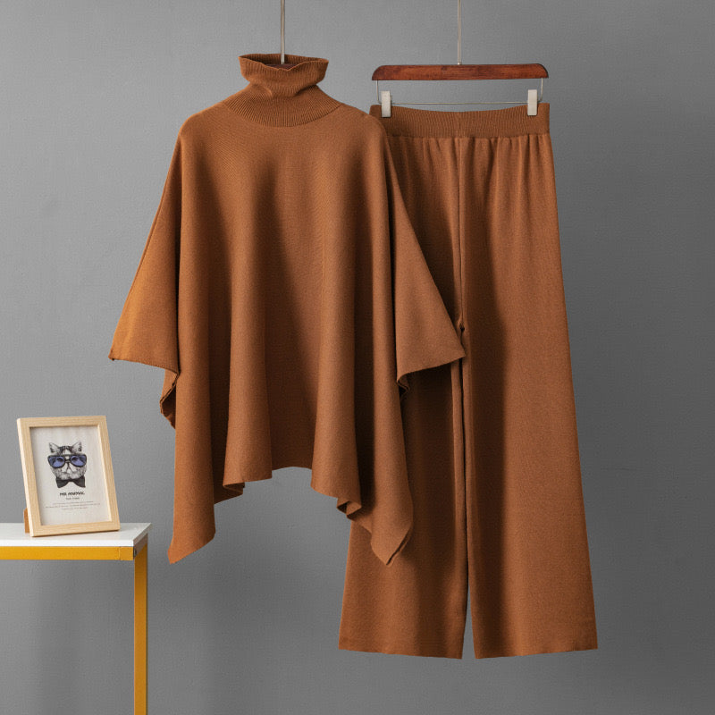Pankh Mufti Cashmere Poncho Knit Top And Pant Set