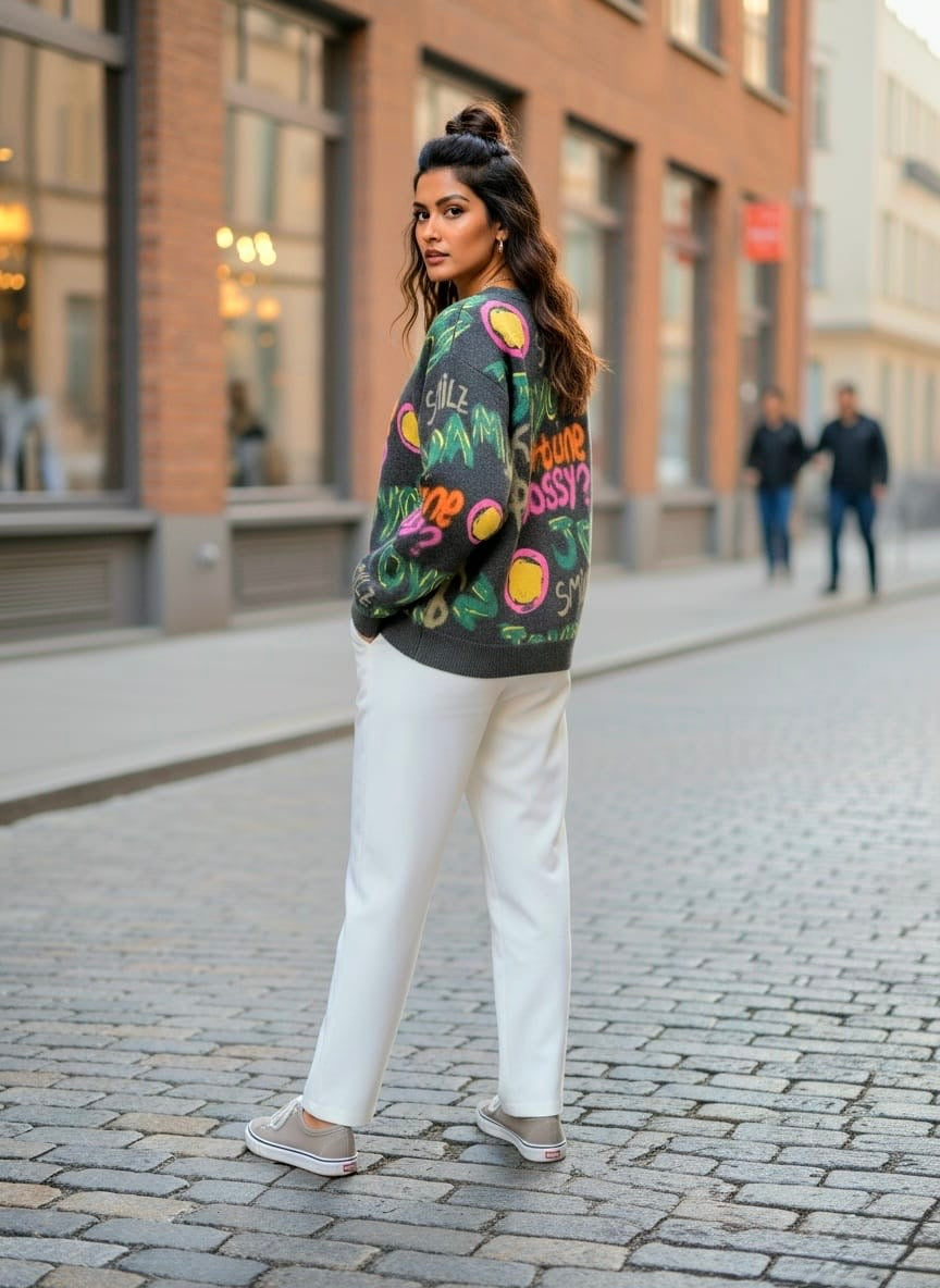 Pankh Ava Colorful Print Soft Wool Sweater Top