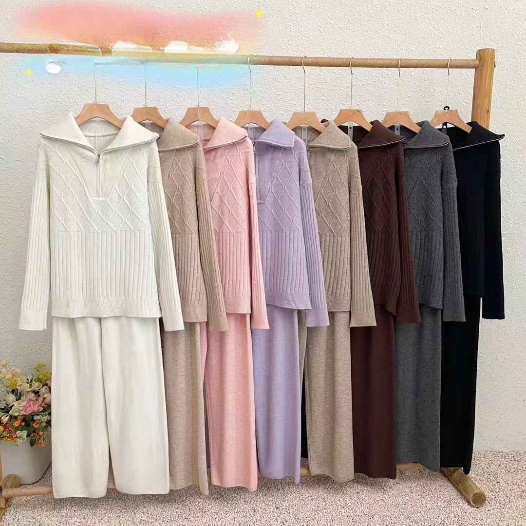 Pankh Senora Elegant Woolen Zipper Style Sweater and Pant Coord Set