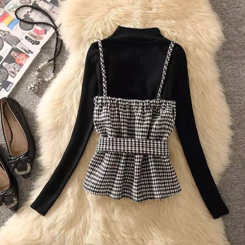 Pankh kayor Woolen Check Jacket and Knit Top Set