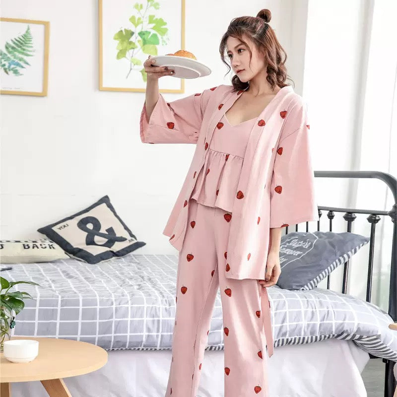 Pankh Ivan 5 Piece Cotton Strawberry Night Suit Set