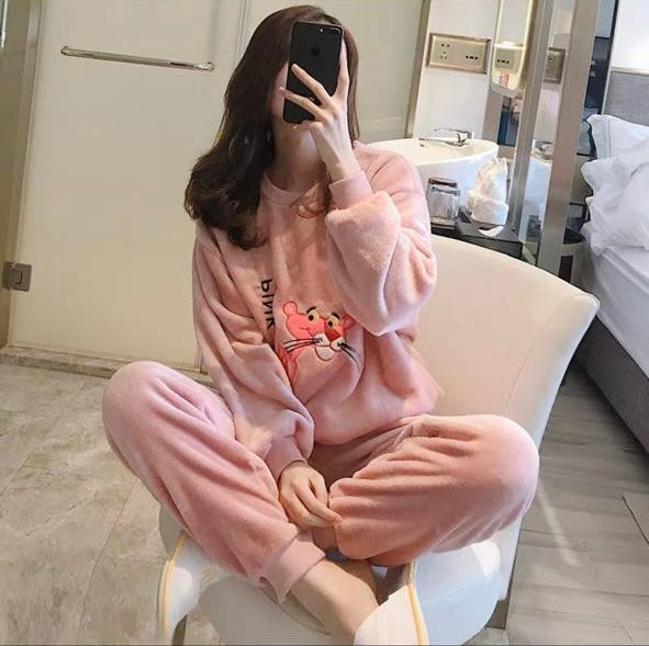 Pankh Pink Panther Cute Fleece Wool PJ / Night Suit Set