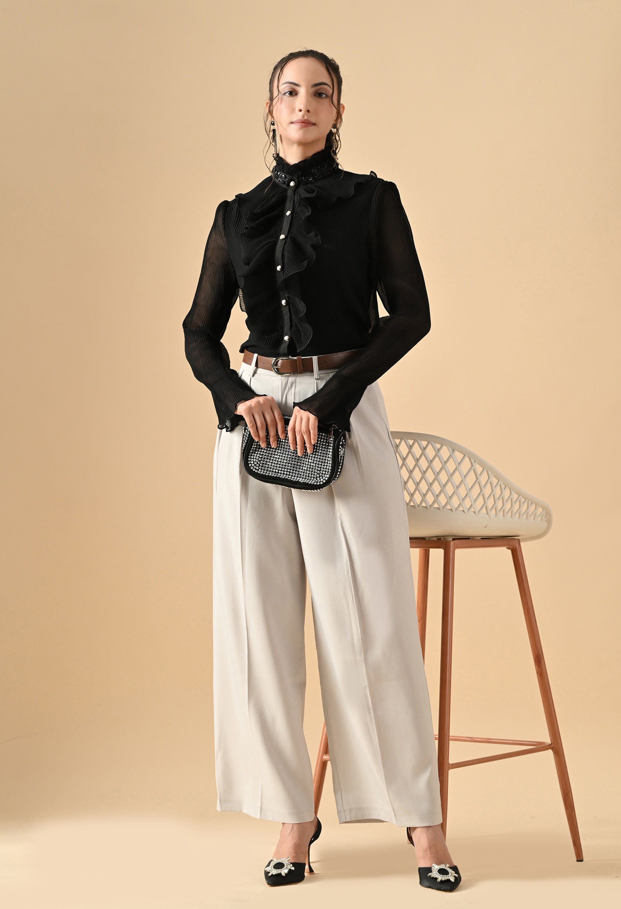 Pankh Emmry Ruffle Stone Embellished Shirt