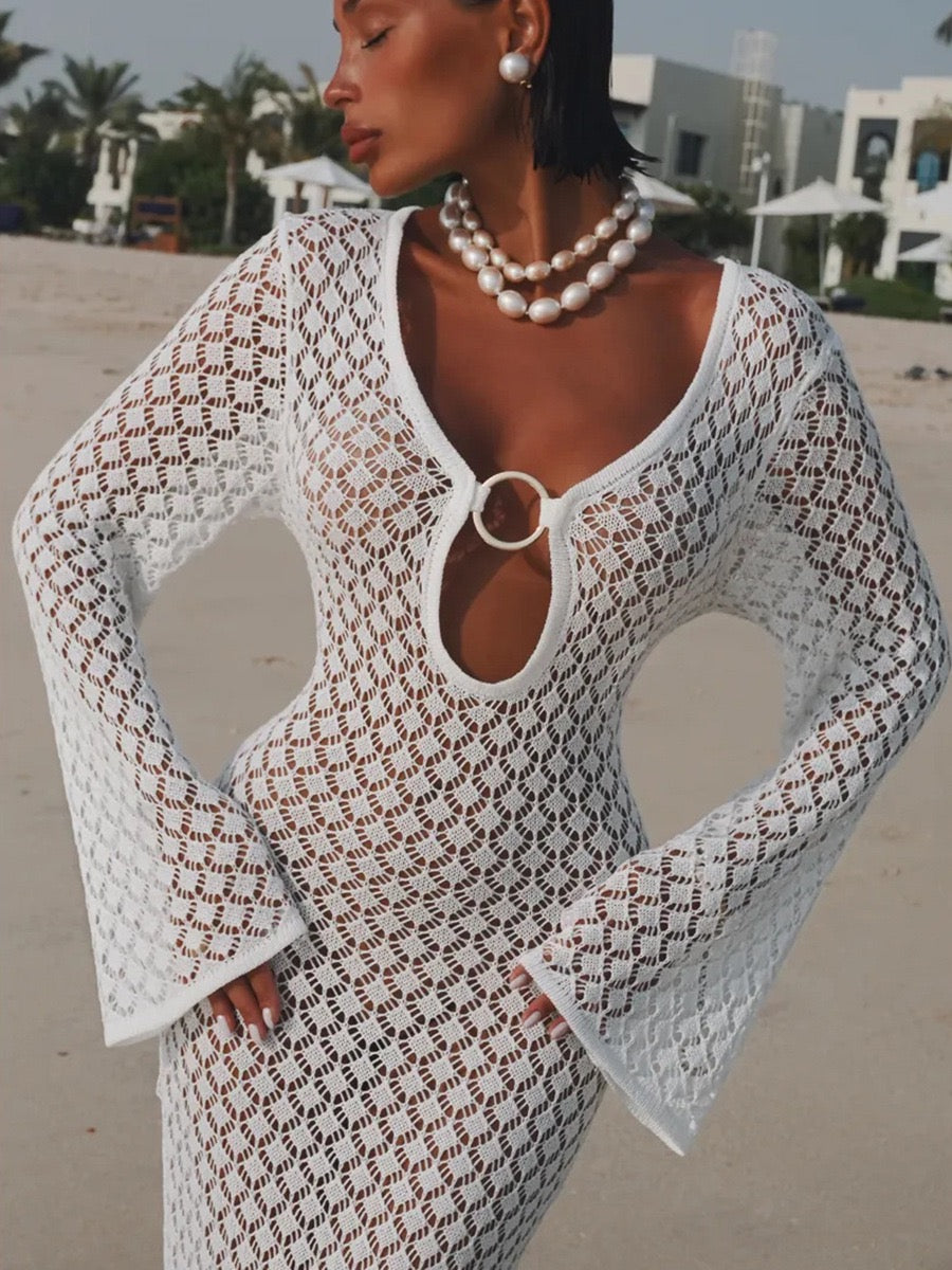 Pankh Kopi Crochet Cover Up Holiday Maxi Dress