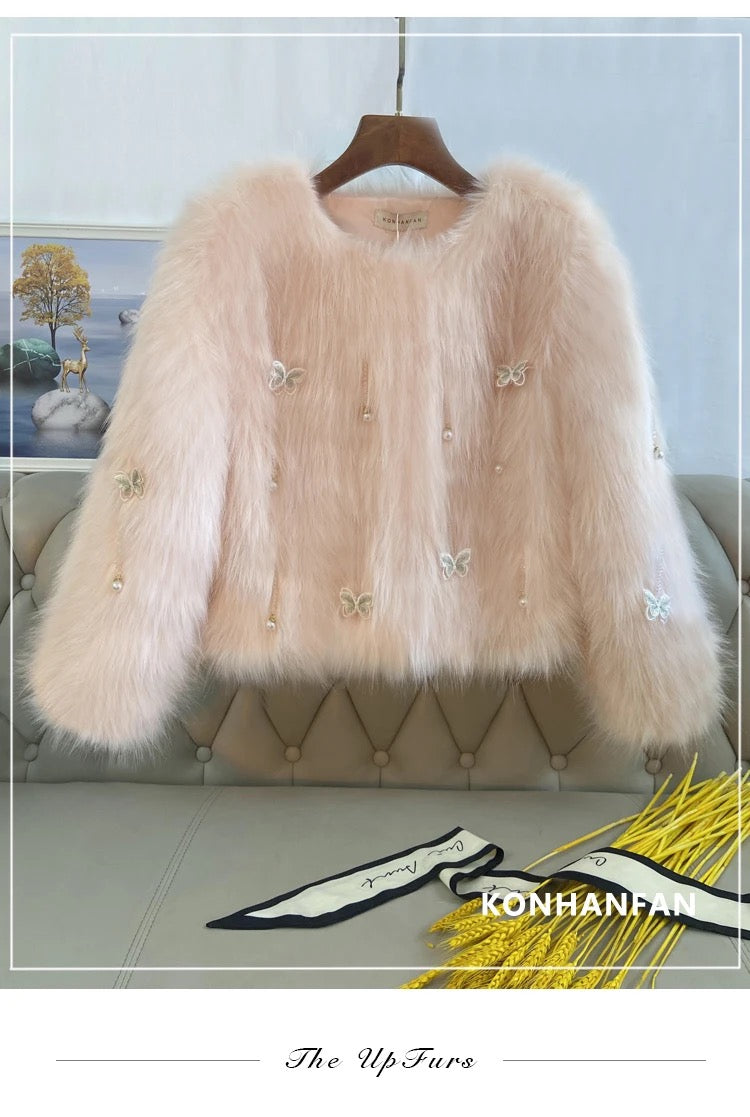 Pankh Butterly Luxury Embellished Formal Party Fur Coat