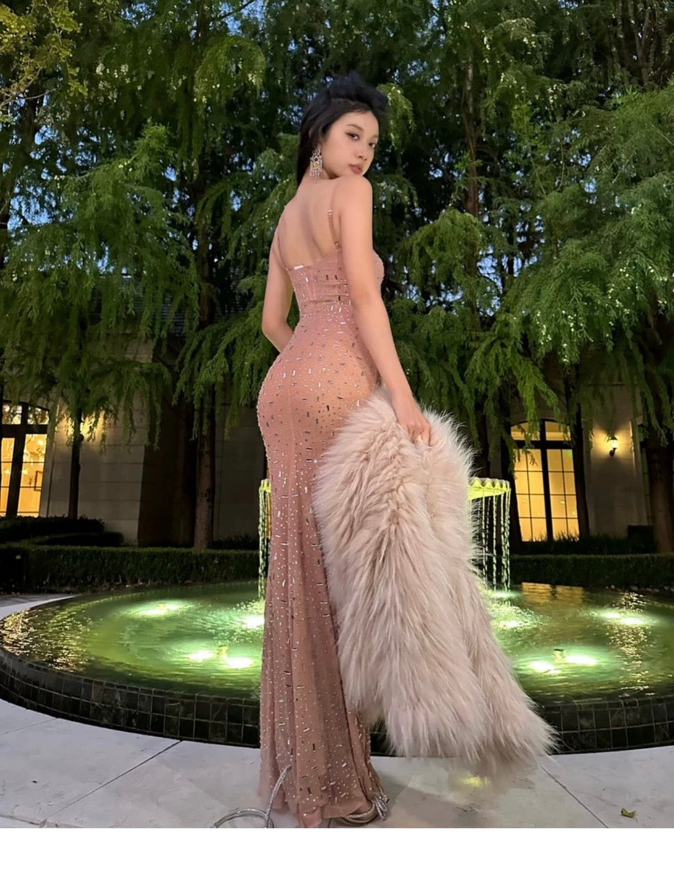 Pankh Slater Rhinestone Embelished Bodycon Maxi Party Wear Dress