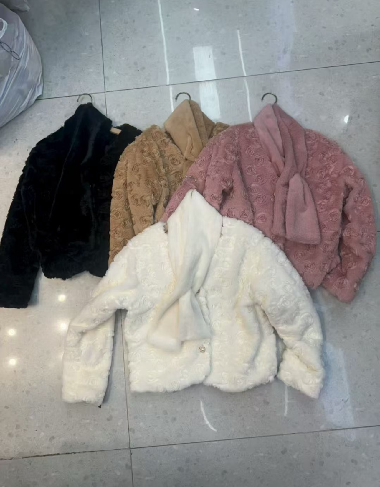 Pankh Flume 3D Rose Teddy Fur Blazer Coat with Muffler