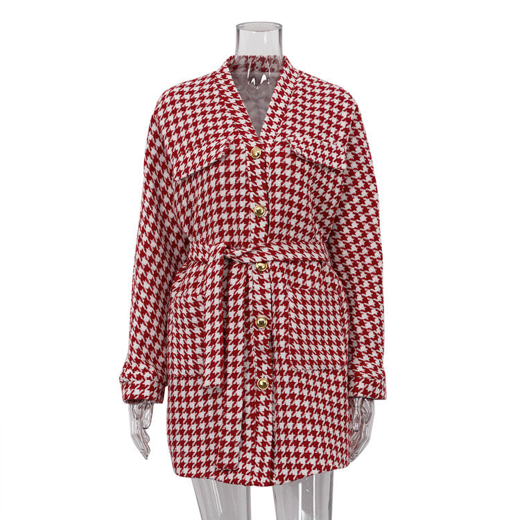 Pankh Zephire Houndstooth Woolen Tweed Long Jacket and Skirt Winter Set