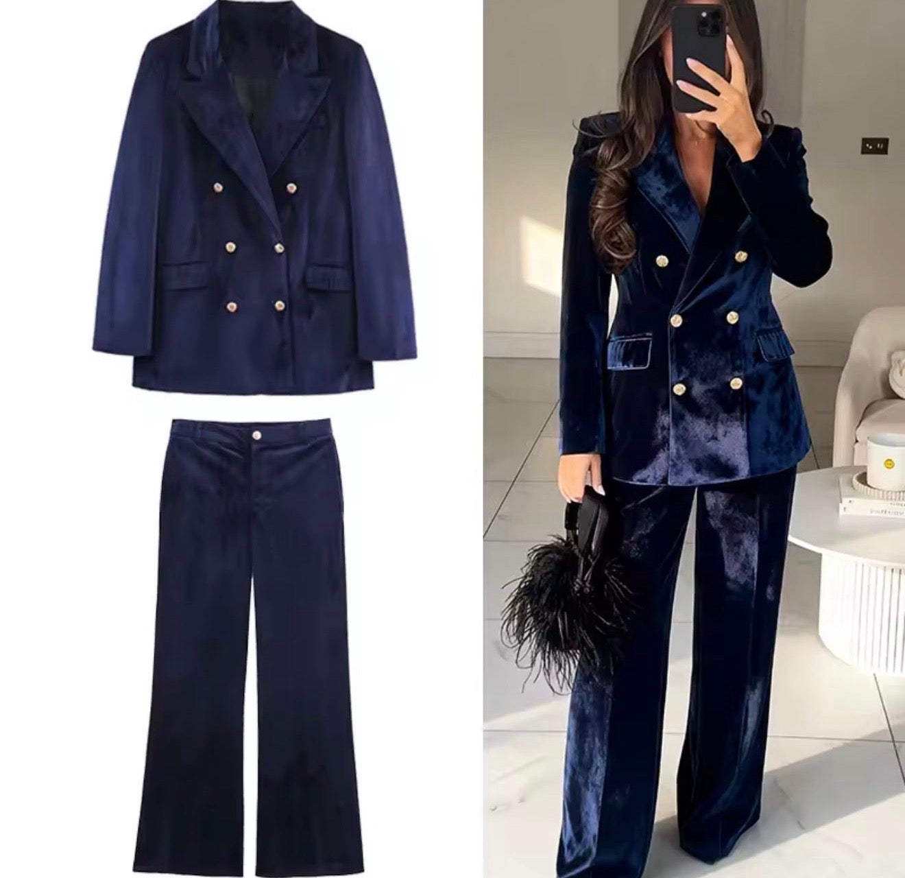 Pankh Segari Luxury Double Breast Velvet Formal Blazer And Pant Set