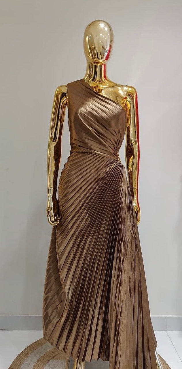 Pankh Ryce Pleated Metallic Cutout Party Wear Maxi Dress