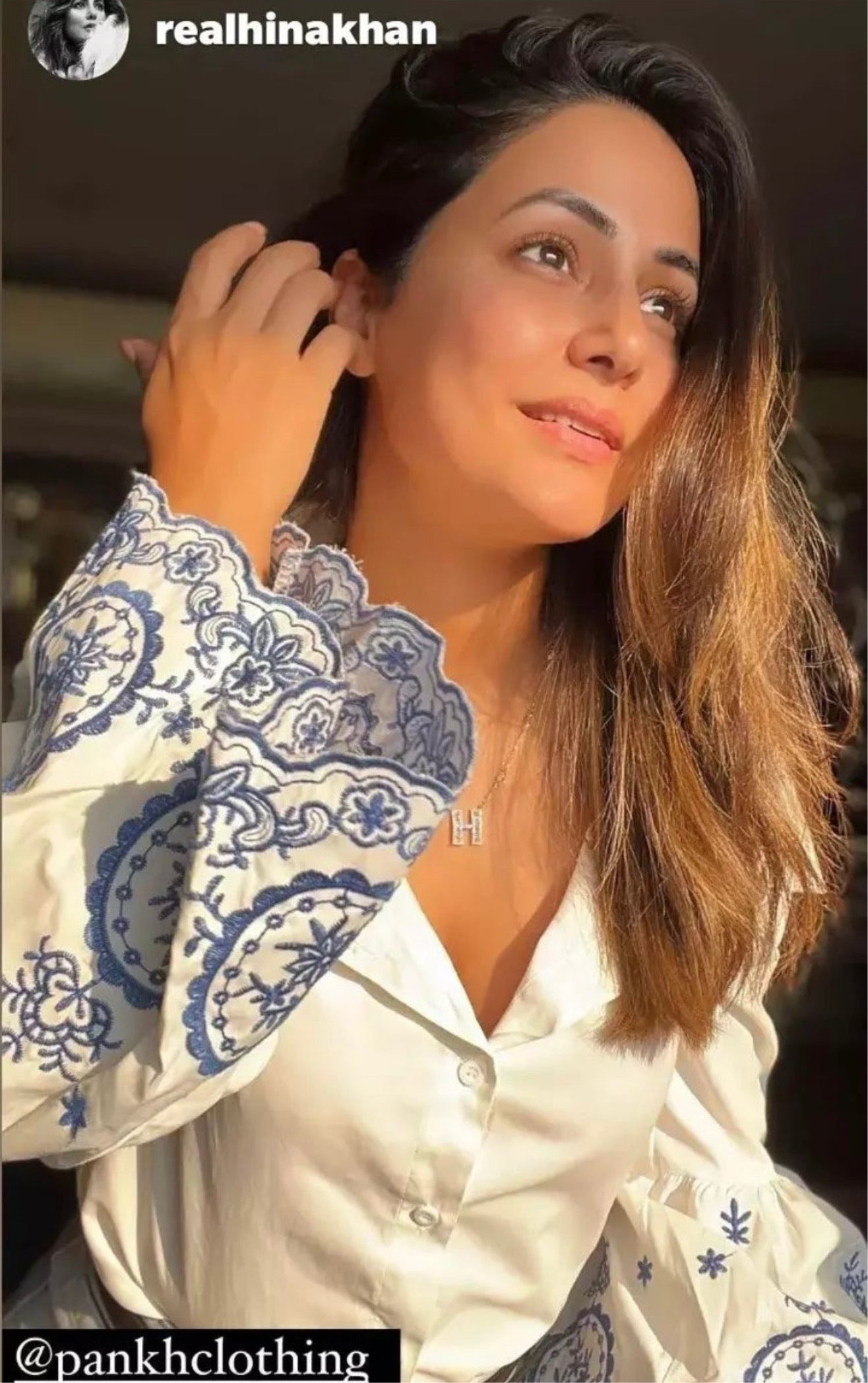 Pankh Monte Embroidered Cotton Off Shoulder Bell Sleeve Shirt