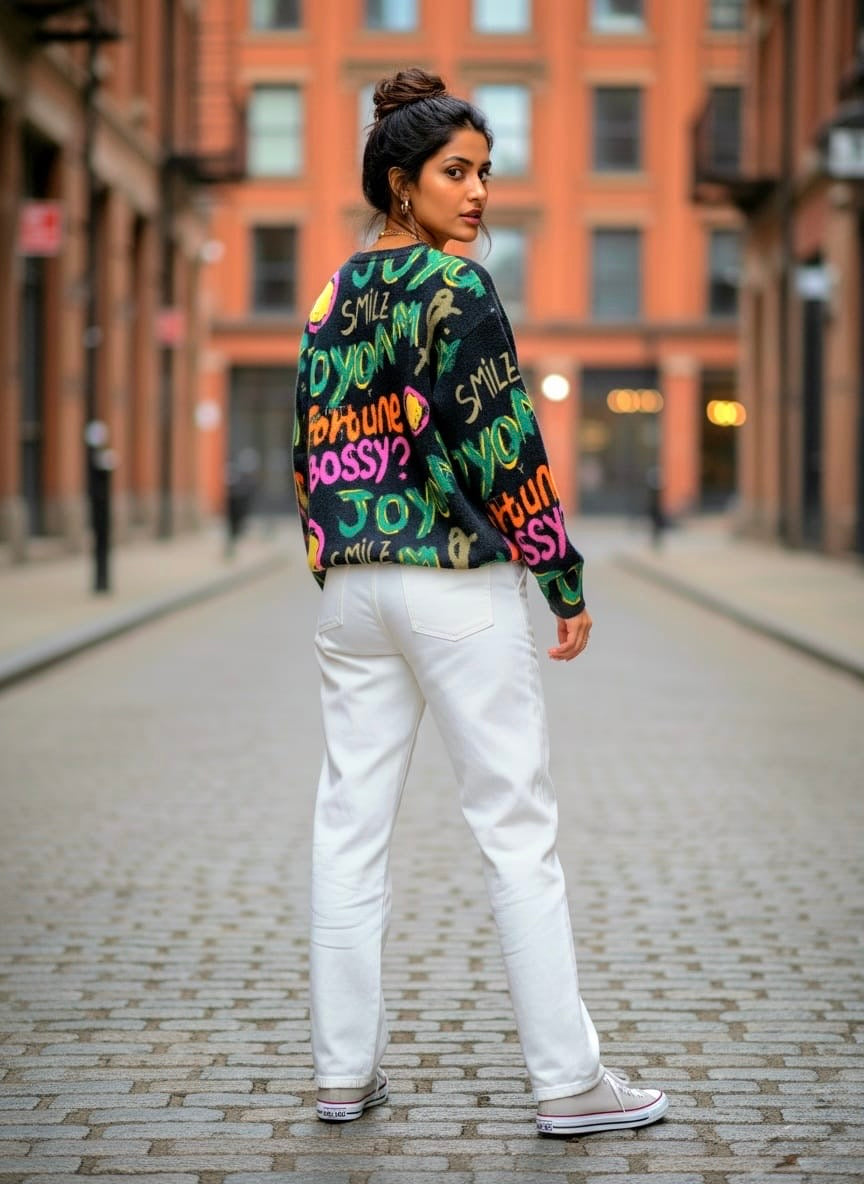 Pankh Ava Colorful Print Soft Wool Sweater Top