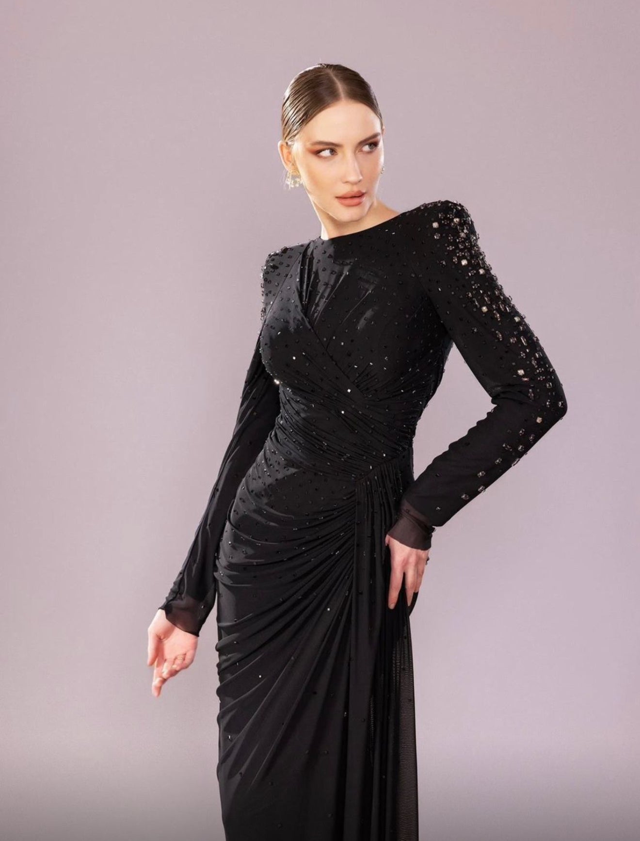 Pankh kisso Party Wear Stone Embellished Drape Style Maxi Dress