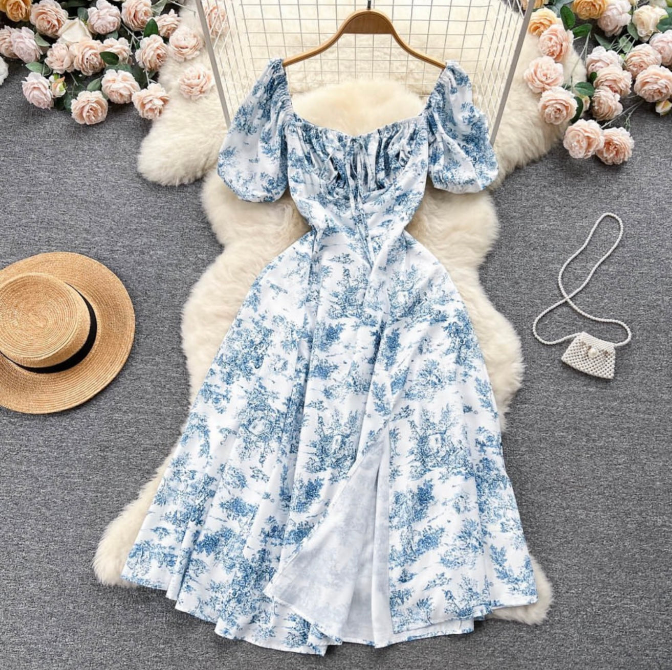 Pankh Suzia Floral Square Collar Puff Sleeve Dress