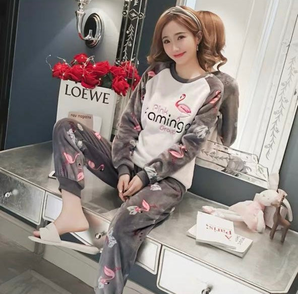 Pankh Flemingo Cute Fleece Wool PJ Night Suit Set